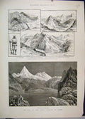 Old Antique Print 1888 War Sikkim Frontier Thibet Yakla Pass Lake Gnatong 19th