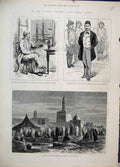 Original Old Antique Print 1882 War Egypt Cemetary Cairo Mahmoud Fehmy Ships