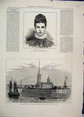 Original Old Antique Print 1881 Citadel Church Petersburg Ships Empress Russia