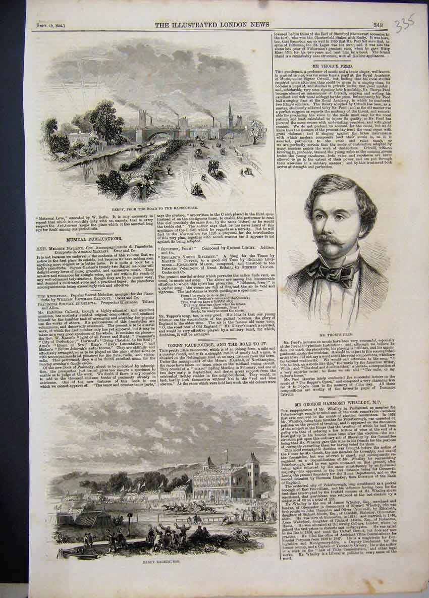 Original Old Antique Print 1859 Derby Racecourse Thorpe Peed HorsesVictorian