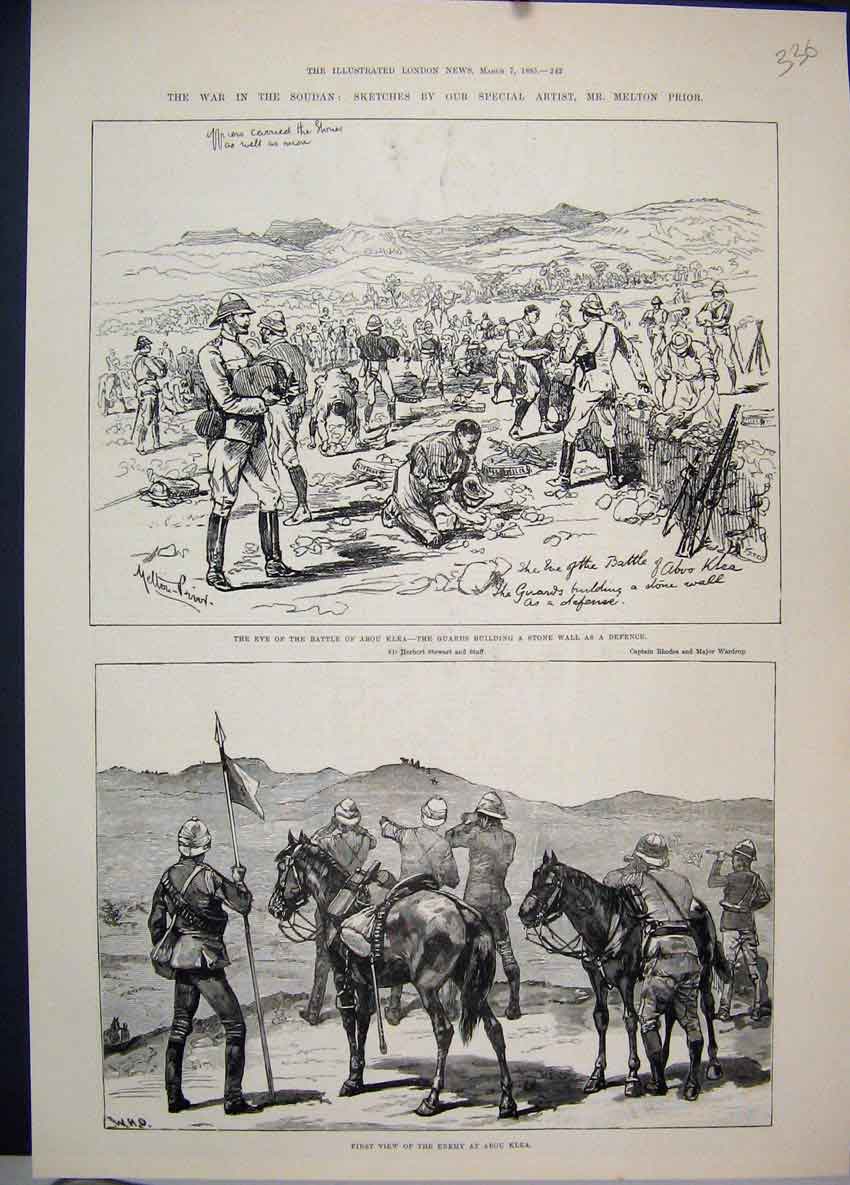 Old Antique Print 185 War Soudan Battle Abou Klea Guards Stone Wall Horse 19th
