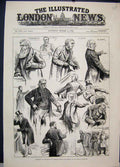 Original Old Antique Print 1885 House Commons Debate Vote Censure Sketch 19th