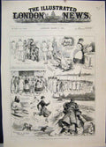 Original Old Antique Print 1883 University Boat Race Dogs Geese Procession Oars