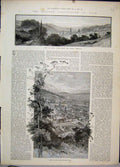 Original Old Antique Print 1888 Bath Abby Cemetery Beechen Hill Country View