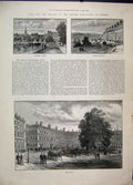 Original Old Antique Print 1888 Bath Pulteney Bridge Camden Cresent Circus 19th