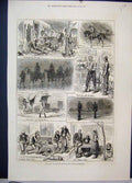 Old Antique Print 1876 War Road Alexinatz Dinner Horses Carriage Sketch 19th