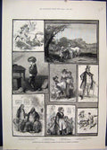 Original Old Antique Print 1883 Browne Liverpool Major Bagstock Horse Pig 19th