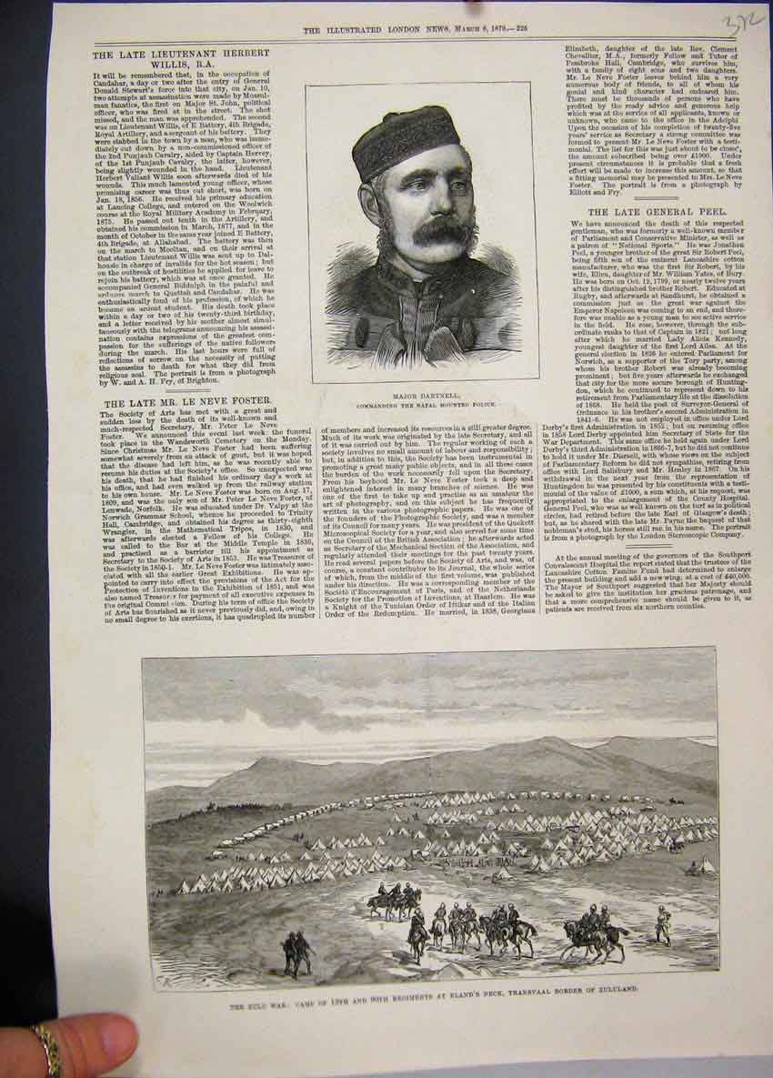 Old Antique Print 1879 Zulu War Camp Regiment Eland Neck Major Dartnell 19th