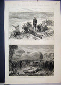 Original Old Antique Print 1879 Zulu War Lord Chelmsford Ulundi Head Quarters