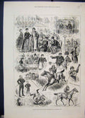 Old Antique Print 1882 Sandown Park Grand Millitary Steeplechase Horses 19th