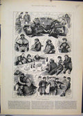 Original Old Antique Print 1884 Crossing English Channel Scenes Ship People