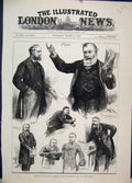 Old Antique Print 1883 House Commons Forster Parnell Chamberlin Sketches 19th