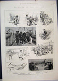 Old Antique Print 1885 Pembroke Castle Methuen Horse Ship Cricket Sketch 19th