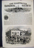 Original Old Antique Print 1846 Epsom Races Spread Eagle Inn Horses Victorian