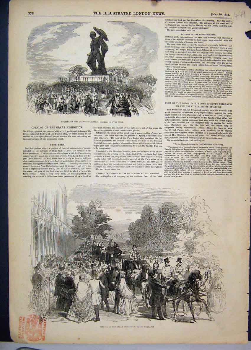 Original Old Antique Print 1851 Great Exhibition Hyde Park Horses Sketch 19th