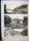 Old Antique Print 1886 Burmah Shoay Gyee Whirlpools Camp Mingin Sketches 19th