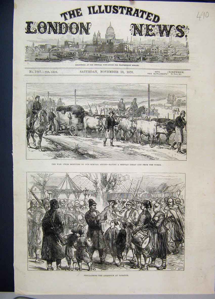 Old Antique Print 1876 War Servian Gun Turks Armistice Paratjin Sketches 19th