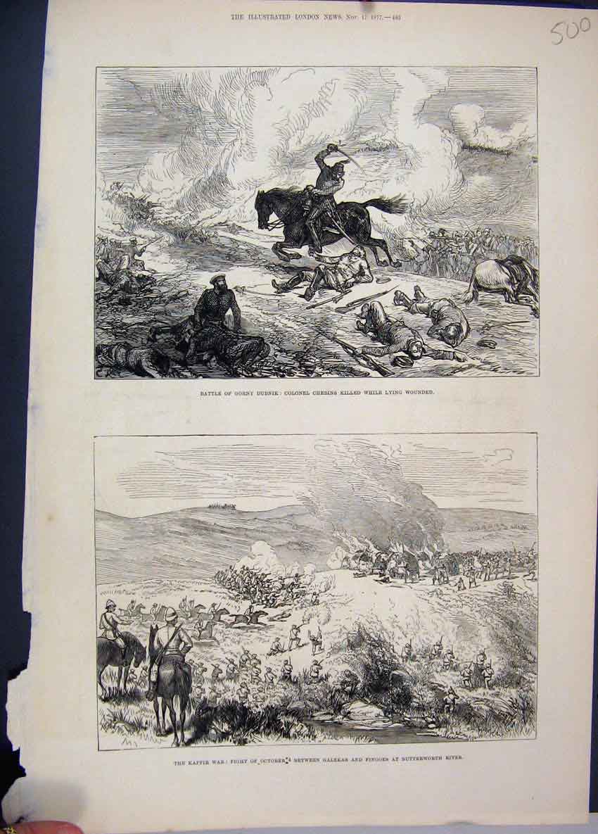 Old Antique Print 1877 Battle Gorny Dubnik Chebins Kaffir War Butterworth 19th