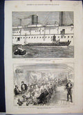 Old Antique Print 1876 King Queen Portugal Serapis Ship Dinner Glyn Album 19th
