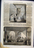 Original Old Antique Print 1861 Sculpture Room Royal Academy Staircase 19th