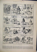 Original Old Antique Print 1884 Sports Stodge Rabbit Hunting Comedy Sketches
