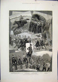 Original Old Antique Print 1881 Berkshire Yeomanry Horses Siers War Gun 19th