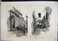 Original Old Antique Print 1888 San Remo Cathedral Door Houses Arches Sketches