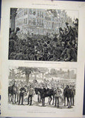 Original Old Antique Print 1882 Troops Egypt Horse Guards Parade Royal Review
