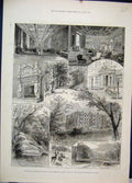 Original Old Antique Print Longleat Seat Marquis Bath Waterfall 1881 Saloon