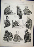 Original Old Antique Print Law Courts Character Sketches 1886 Wigs Cloaks 19th