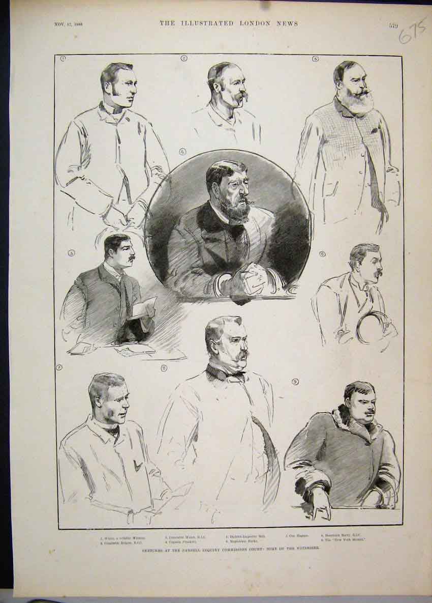 Old Antique Print Parnell Inquiry Commission Court Witnesses 1888 Sketch 19th