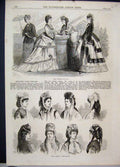 Old Antique Print Paris Fashion Head-Dresses Women 1870 Sketches Ireland 19th