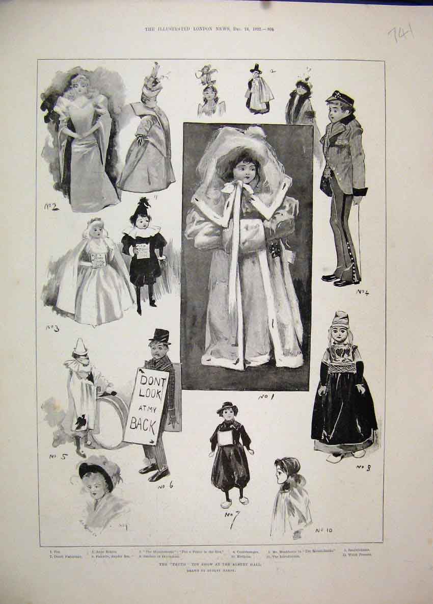 Original Old Antique Print 1892 Truth Toy Show Albert Hall Anne Boleyn 19th