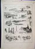Original Old Antique Print 1888 Ramsgate Church Harbour Castle Music Sketches