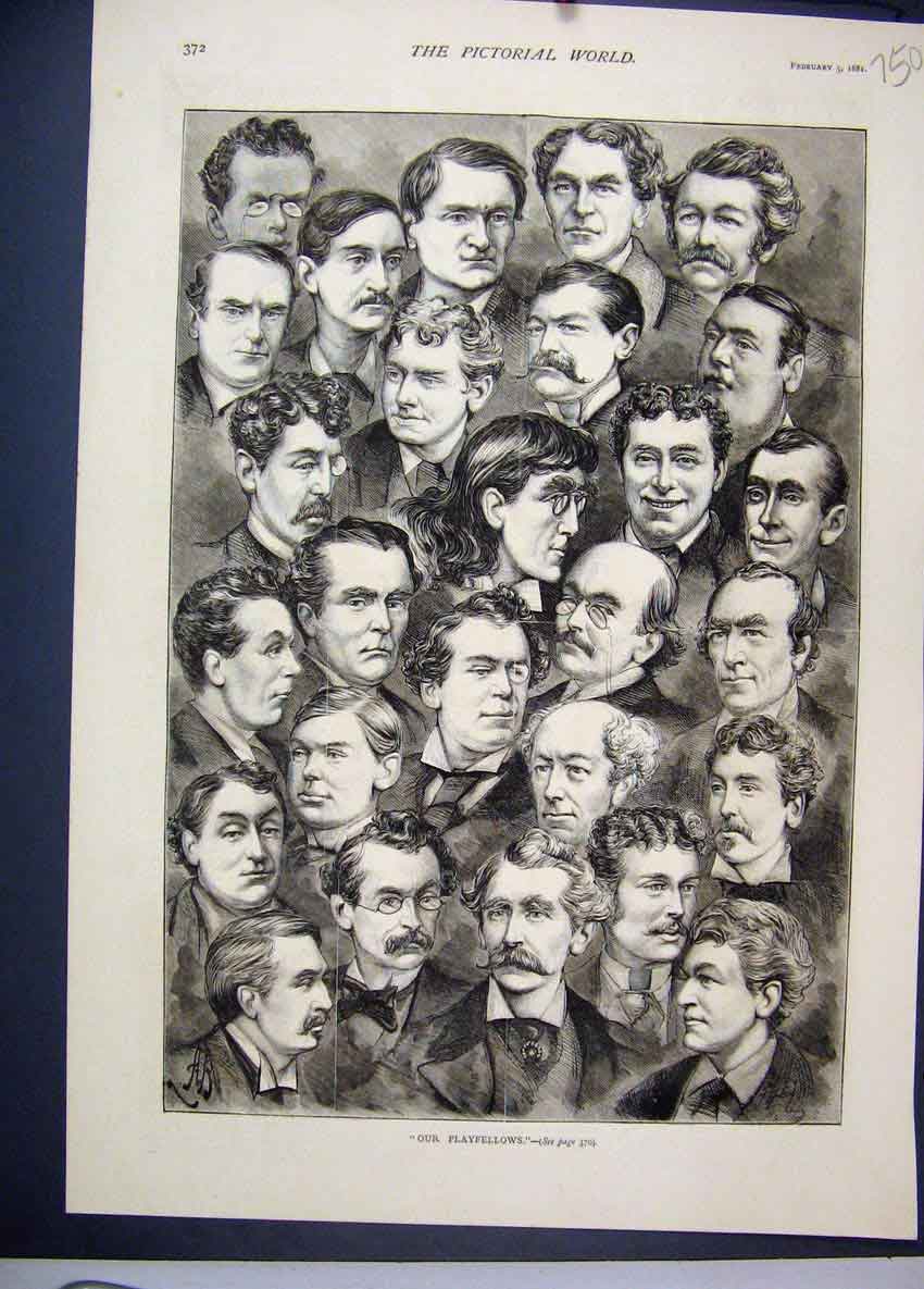 Original Old Antique Print Pictorial World Playfellow Portraits 1881 Victorian