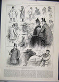 Original Old Antique Print Sketches Islington Cattle Show Judge 1887 Victorian