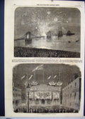 Original Old Antique Print Peace Commemoration Brighton Fireworks Salford 1856