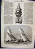 Original Old Antique Print Sailing Royal Thames Yacht Club Cup 1868 Victorian
