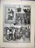 Original Old Antique Print 1889 Columbo Native Boats Beggars Arabi Pasha 19th