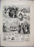 Old Antique Print Bazaar Macready House Theatrical Mission Institute 1887 19th