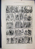 Original Old Antique Print 1883 Matrimonial Suit Wedding Comedy Scenes 19th