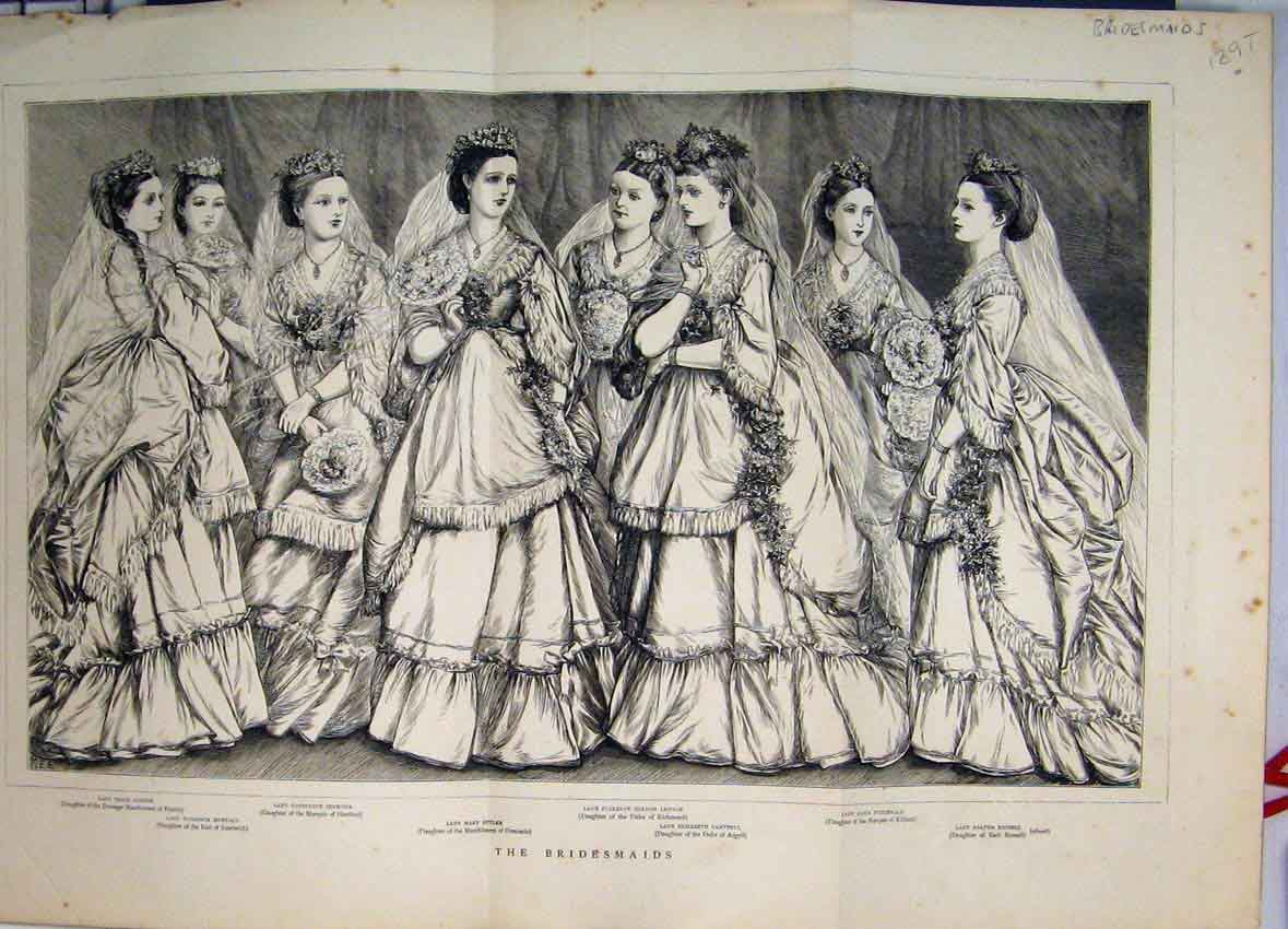 Original Old Antique Print Bridesmaids Agatha Russell Grace Gordon Seymour Art