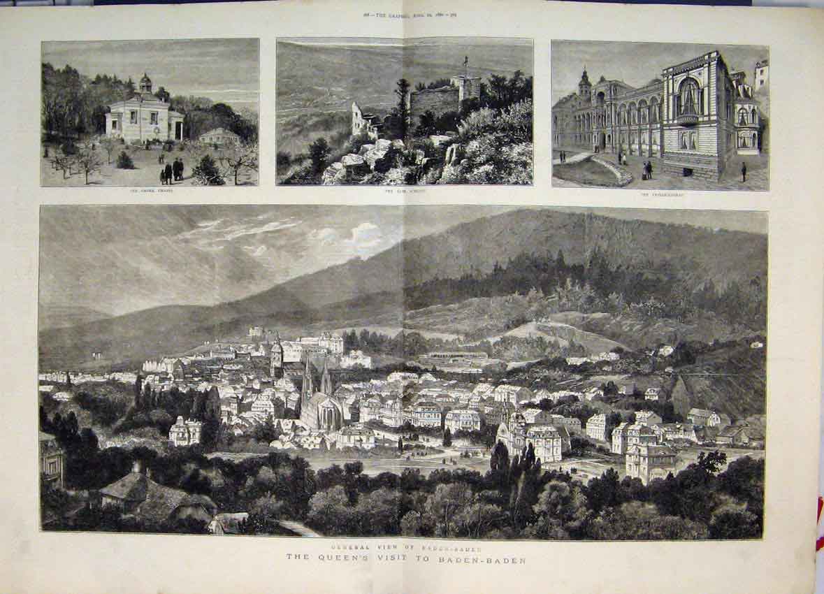 Antique Old Print 1880 Queen Baden Greek Chapel Alte Schlos Friedrichsbad 19th