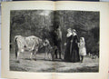 Original Old Antique Print 1883 Country Scene Family Cow Chickens Fine Art