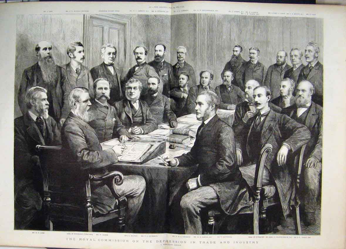 Original Old Antique Print 1885 Royal Commission Depression Trade Industry