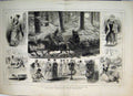 Old Antique Print 1874 Country Sleighing England Dancing Horses Fine Art 19th