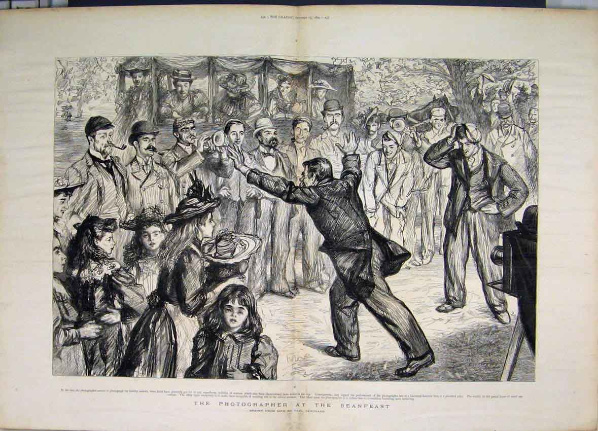 Original Old Antique Print 1894 Photographer Beanfeast Holidaymaker Sketch