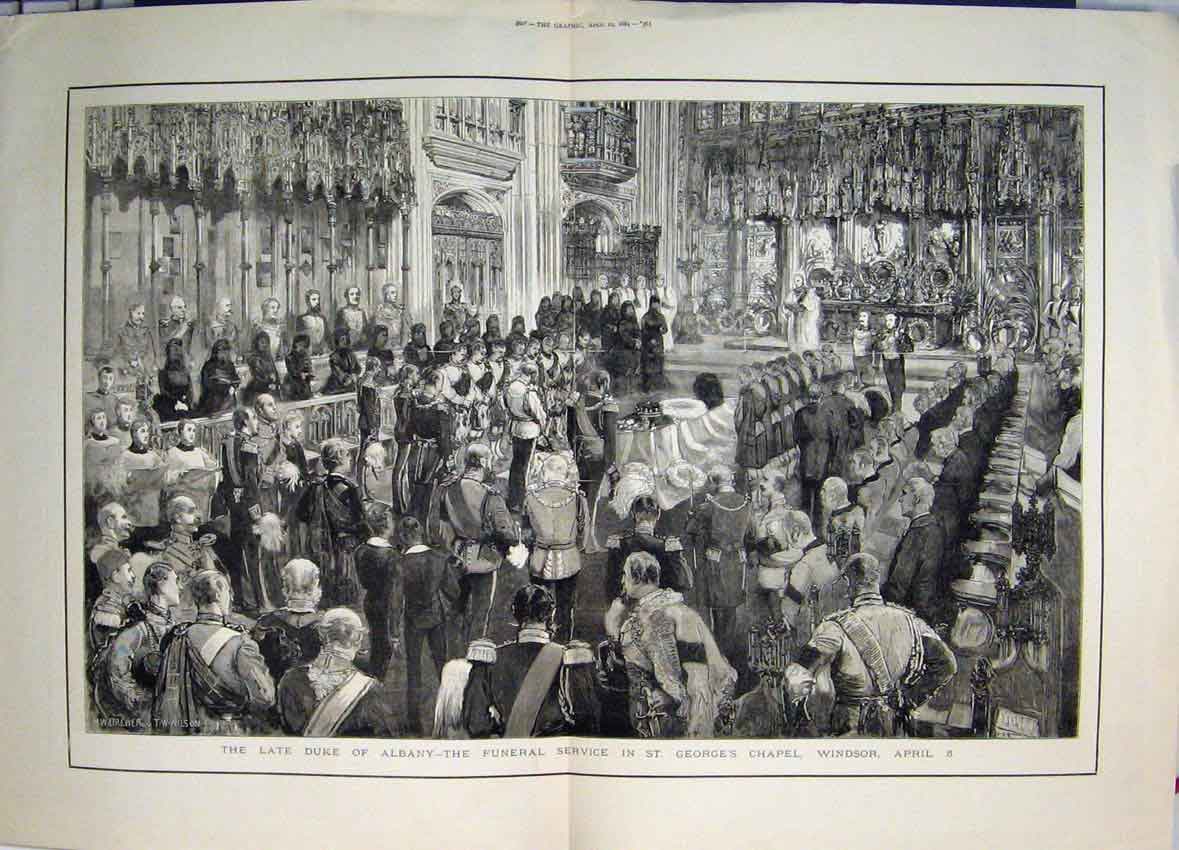 Original Old Antique Print 1884 Duke Albany Funeral George Chapel Windsor 19th