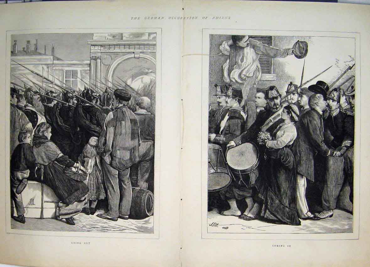 Original Old Antique Print 1871 German Occupation Amiens Siers Music Children