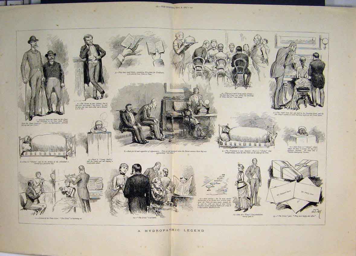 Original Old Antique Print 1883 Hydropathic Legend Doctor Philip Grose Furst